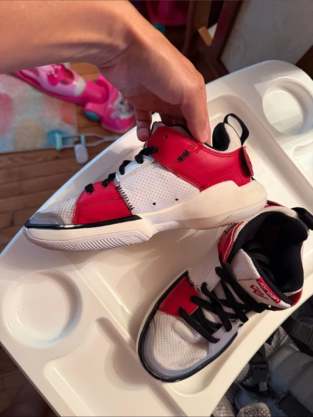 Jordan Kids White, Red and Black Low-Top Sneakers